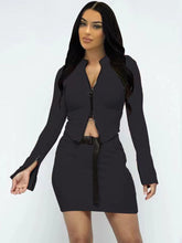 Long Sleeve Crop Tops Mini Skirts Sets